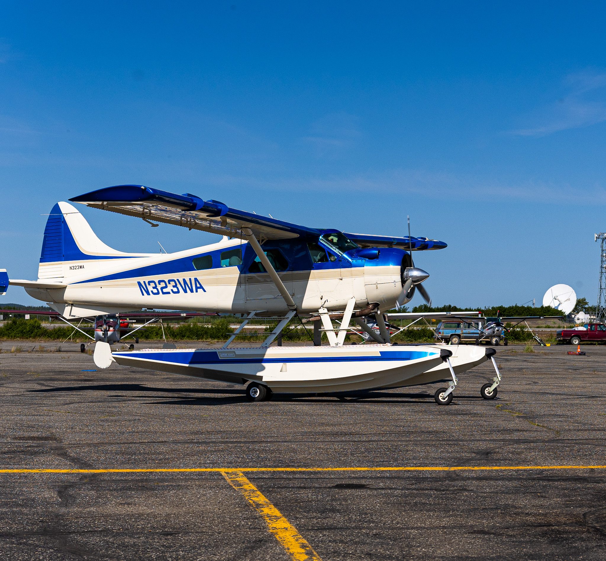 A floatplane parked at the King Salmon airport, the last leg out to Brooks Falls